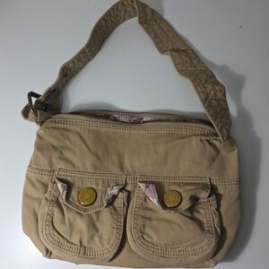 GAP Beige Canvas Shoulder Bag with Front Flap Pockets